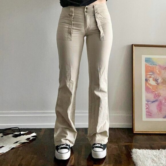 00s Low Rise Flared Khaki Cargos (5/6) - Picture 1 of 4